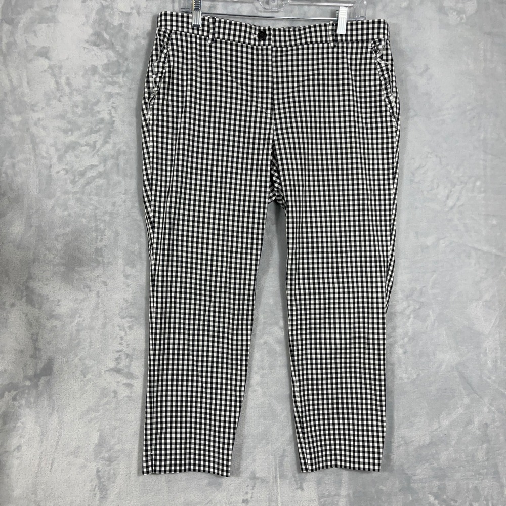 Ann Taylor Womens Ankle Pants 12‎ Black White Gingham Ruffle Slim Stretch Preppy
